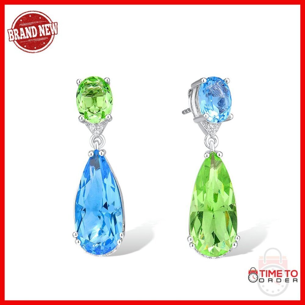 Sterling Silver Dangle Earrings with Glass Drop & Cubic Zirconia